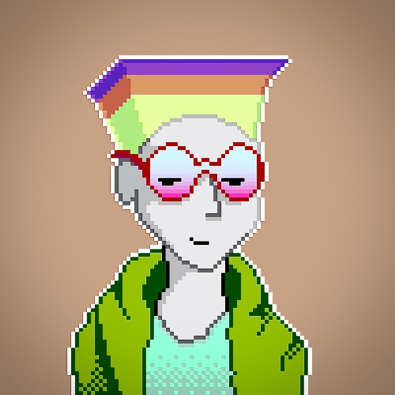 a pixel art portrait of plokta wearing neon-tinted spectacles.